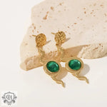 18k Gold Snake Green Zircon Earrings - QH Clothing