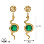 18k Gold Snake Green Zircon Earrings - QH Clothing