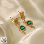 18k Gold Snake Green Zircon Earrings - QH Clothing