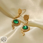 18k Gold Snake Green Zircon Earrings - QH Clothing