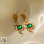 18k Gold Snake Green Zircon Earrings - QH Clothing