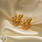 18K Gold Snowflake Zircon Earrings featuring elegant gold hoop design with crystal accents