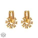 Pair of 18K Gold Snowflake Earrings adorned with shimmering crystal accents