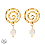 18K Gold Spiral Freshwater Pearl Earrings - QH Clothing