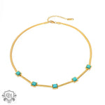 18K Gold Square Blue Malachite Necklace - QH Clothing