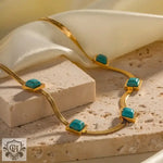 18K Gold Square Blue Malachite Necklace - QH Clothing