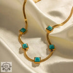 18K Gold Square Blue Malachite Necklace - QH Clothing