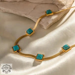 18K Gold Square Blue Malachite Necklace - QH Clothing