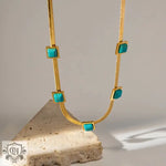 18K Gold Square Blue Malachite Necklace - QH Clothing