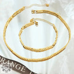 18K Gold Square Design Necklace and Anklet - QH Clothing