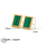 18K Gold Square Earrings with Green/White Inlay - QH Clothing