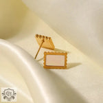 18K Gold Square Earrings with Green/White Inlay - QH Clothing