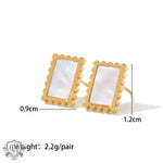 18K Gold Square Earrings with Green/White Inlay - QH Clothing