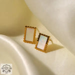 18K Gold Square Earrings with Green/White Inlay - QH Clothing