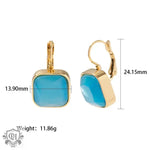 Gold-framed blue square earrings, part of 18K Gold Square Opal Drop Earrings collection