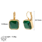 18K Gold Square Opal Drop Earrings featuring elegant gold earrings with square green gems