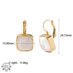 18K Gold Square Opal Drop Earrings featuring gold-framed square earrings with white stones