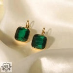 Emerald-green square earrings featured in 18K Gold Square Opal Drop Earrings collection