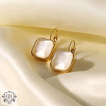 Gold-framed square mother-of-pearl earrings from 18K Gold Square Opal Drop collection