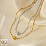 18K Gold Square Pendant Beaded Chain Necklace - QH Clothing