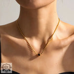 18K Gold Square Pendant Beaded Chain Necklace - QH Clothing