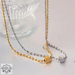 18K Gold Square Pendant Beaded Chain Necklace - QH Clothing