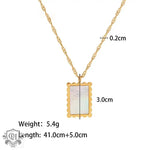 18K Gold Square Pendant Necklace with Inlaid Shell - QH Clothing