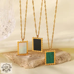 18K Gold Square Pendant Necklace with Inlaid Shell - QH Clothing