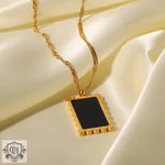 18K Gold Square Pendant Necklace with Inlaid Shell - QH Clothing