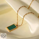 18K Gold Square Pendant Necklace with Inlaid Shell - QH Clothing