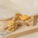 18K Gold Square Plate Earrings with Zircon Tassel Pendants - QH Clothing