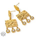 18K Gold Square Plate Earrings with Zircon Tassel Pendants - QH Clothing