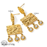 18K Gold Square Plate Earrings with Zircon Tassel Pendants - QH Clothing