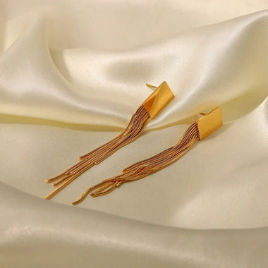 18K Gold Square Tassel Earrings - QH Clothing