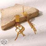 Gold rectangular earrings with cascading chains in 18K Gold Square Tassel design