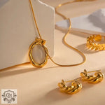 18K Gold Stone Pendant Necklace - QH Clothing