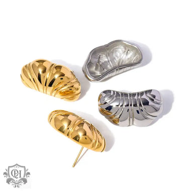 Assorted metallic chubby croissant earrings featuring 18k gold texture design