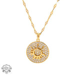 18K Gold Sun Pendant Necklace with Zircon Inlay - QH Clothing