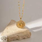 18K Gold Sun Pendant Necklace with Zircon Inlay - QH Clothing