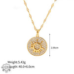 18K Gold Sun Pendant Necklace with Zircon Inlay - QH Clothing