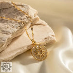 18K Gold Sun Pendant Necklace with Zircon Inlay - QH Clothing