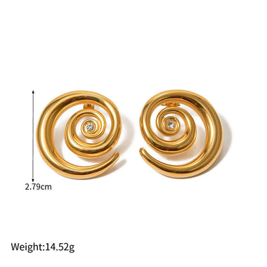 18k gold fashionable swirl diamond design simple style earrings - QH Clothing