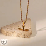 18K Gold T-Bar Pendant Necklace - QH Clothing