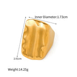 18k gold fashionable and personalized rectangular concave and convex texture design ring - QH Clothing