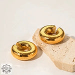 18K Gold Textured Hollow Cylinder Earrings - QH Clothing