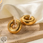 18K Gold Textured Hollow Cylinder Earrings - QH Clothing