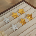 18k gold trendy fashion stars with textured design light luxury style earrings - QH Clothing