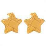 18k gold trendy fashion stars with textured design light luxury style earrings - QH Clothing