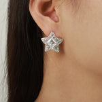 18k gold trendy fashion stars with textured design light luxury style earrings - QH Clothing