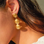 18k gold trendy personalized thread circle pendant design earrings - QH Clothing